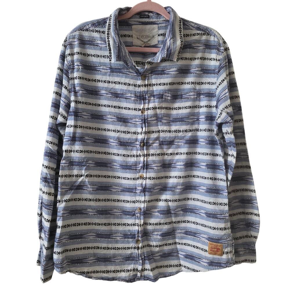 Decibel Blue & White Southwestern Long Sleeve Shirt size XL